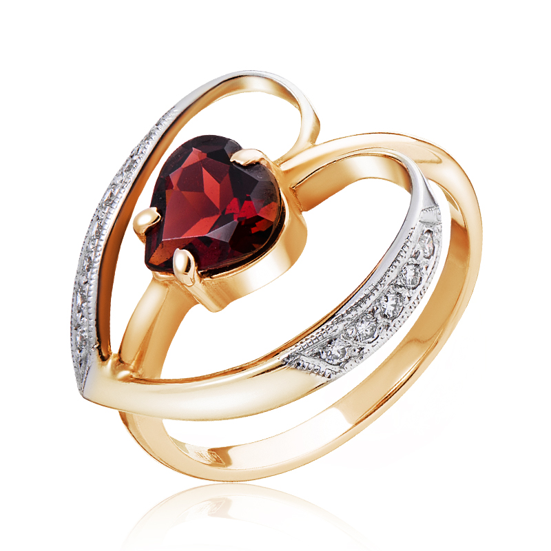 Кольцо золотое "Сердце" с бриллиантами и гранатом арт. 3211161г