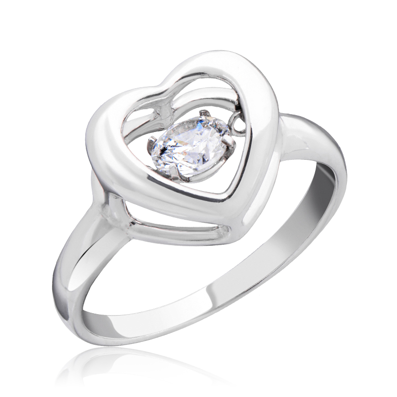 Кольцо серебряное "Сердце" с танцующими, качающимися фианитами арт. 2117868/9