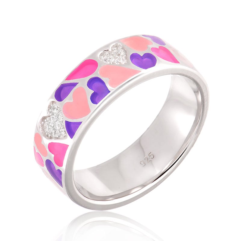 Кольцо серебряное "Сердце" с эмалью и фианитами арт.R309351ENA