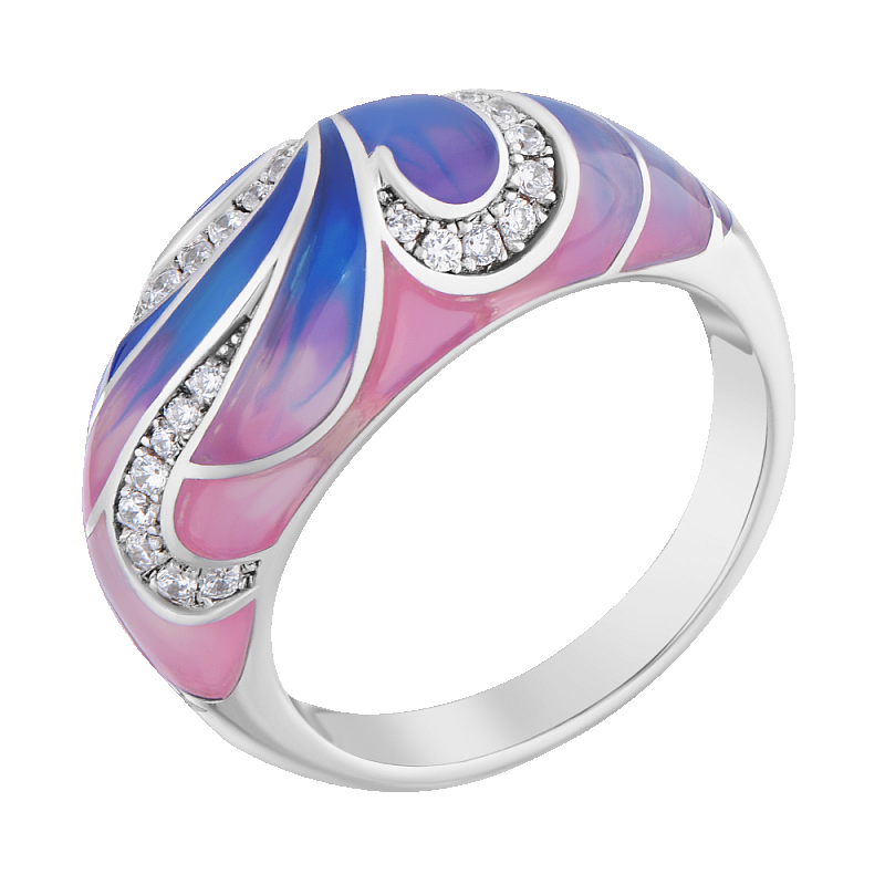 Кольцо серебряное с эмалью и фианитами арт. R308592AENA