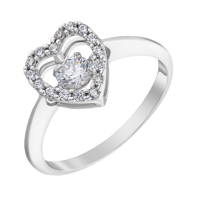 Кольцо серебряное "Сердце" с танцующими, качающимися фианитами арт. 2119120/9