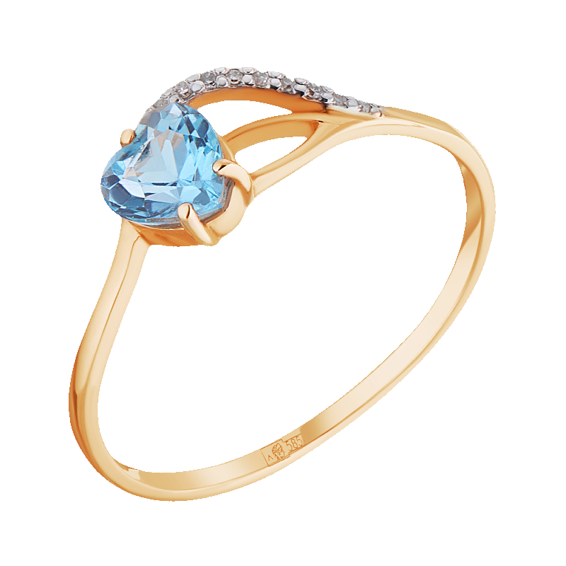 Кольцо золотое "Сердце" с бриллиантами и топазом арт. 1214631тсб