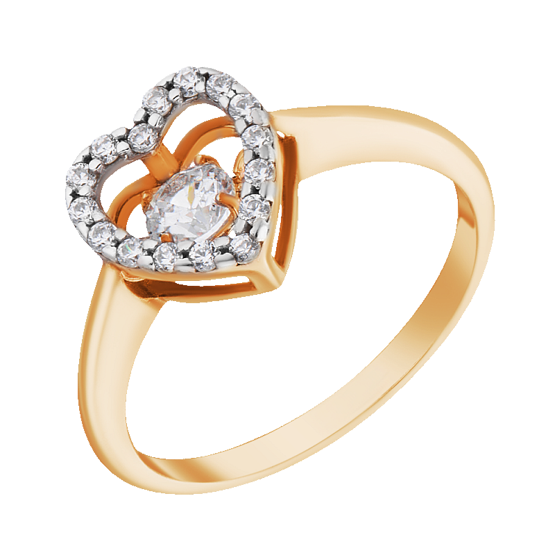 Кольцо серебряное в позолоте "Сердце" с танцующими, качающимися фианитами арт. 2119120/9п