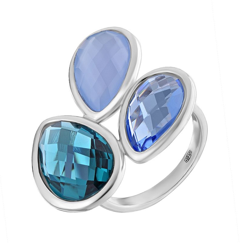 Кольцо серебряное с танзанитом, турмалином и лунным камнем арт. B-3213-GT